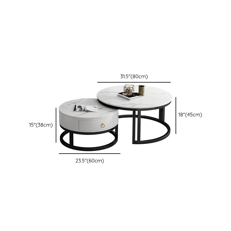 Oval White Coffee Table 2 Legs Slate Coffee Table with Metal Legs