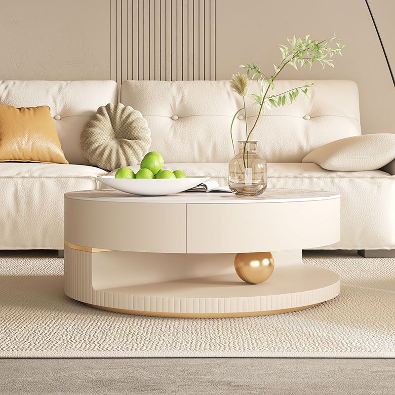 Slate Coffee Table Round Abstract Coffee Cocktail Table with Storage Drawers