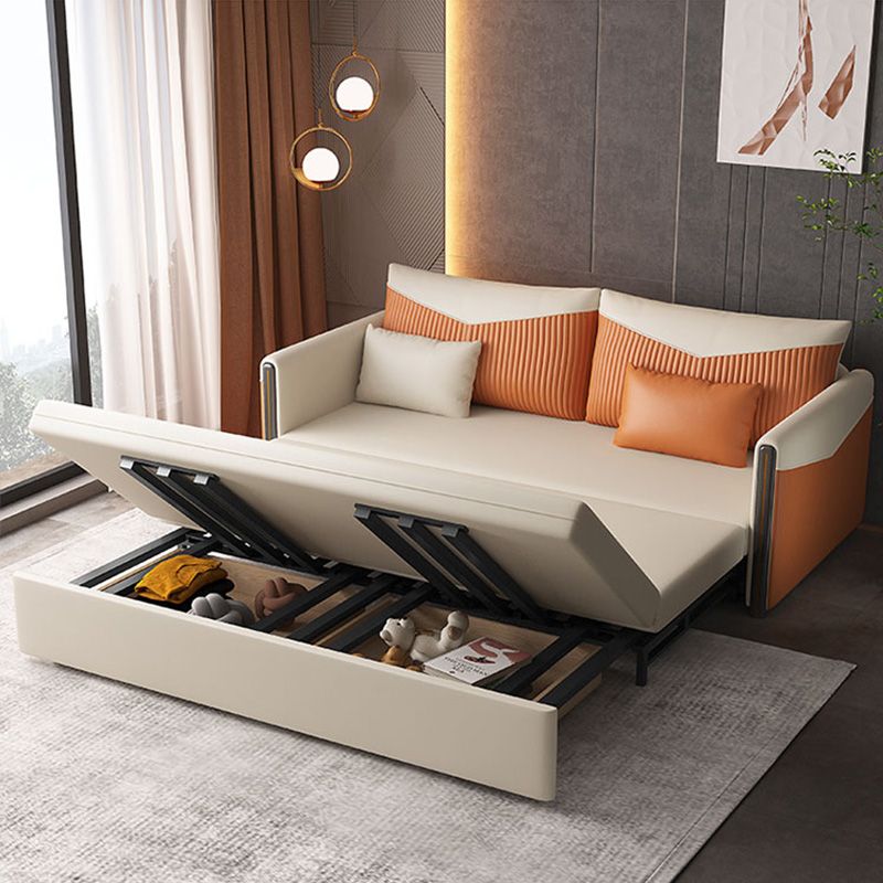 Glam Futon Sofa Bed Storage Drawers Sleeper Sofa Faux leather Sofa Futon