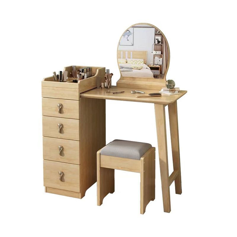 Mirror & 4 Drawers Makeup Vanity Nordic Solid Wood Dressing Table