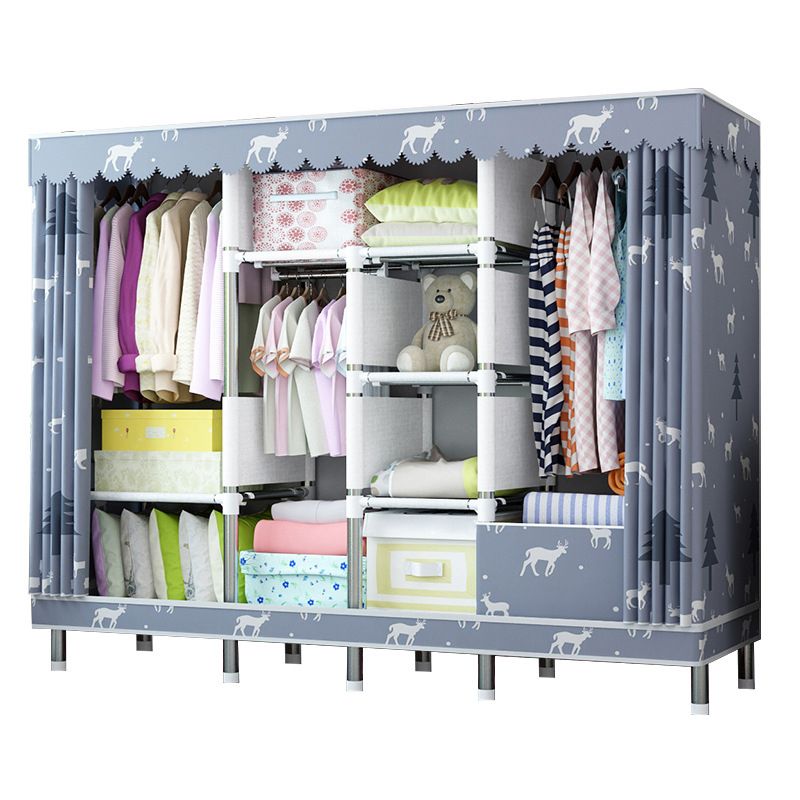 Contemporary Home Wardrobe Armoire Steel Frame Wardrobe with Shelves