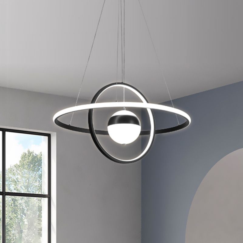 Globe Acrylic Pendulum Lamp Modernist LED Black Hanging Ceiling Light with Circular Shade