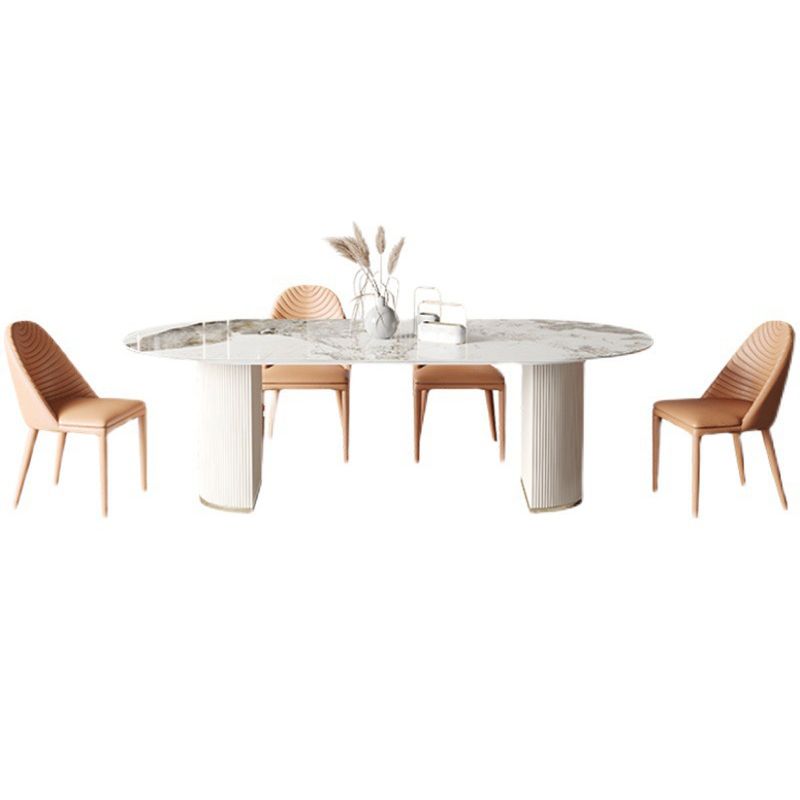 Oval Dining Table Traditional Luxury Stone Dining Table with Double Pedestal
