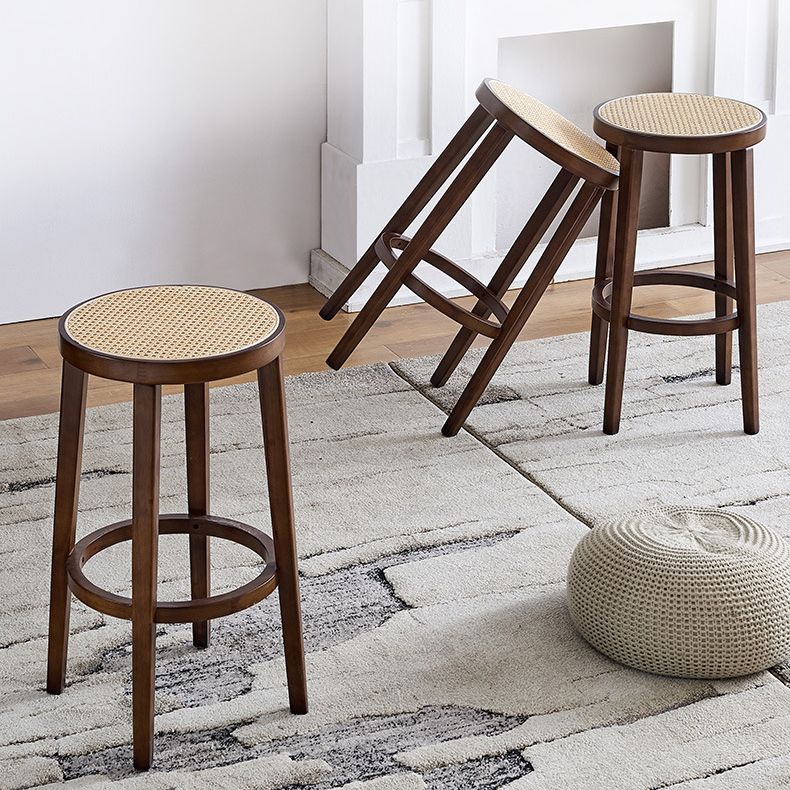 Modern Backless Bar-stool Round Counter Bar Stool with Wooden Legs
