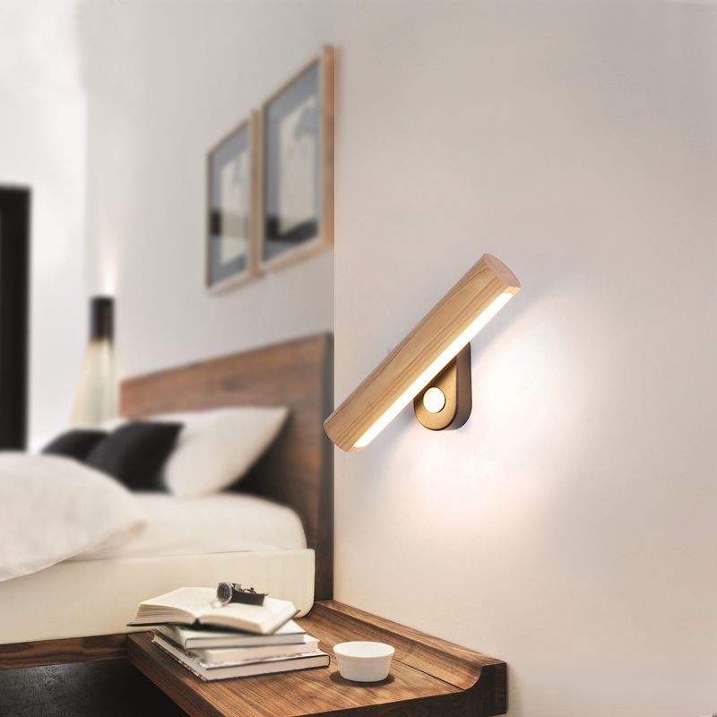 Modern Style Wall Light Strip Shape Wood 1-Light Wall Mount Light