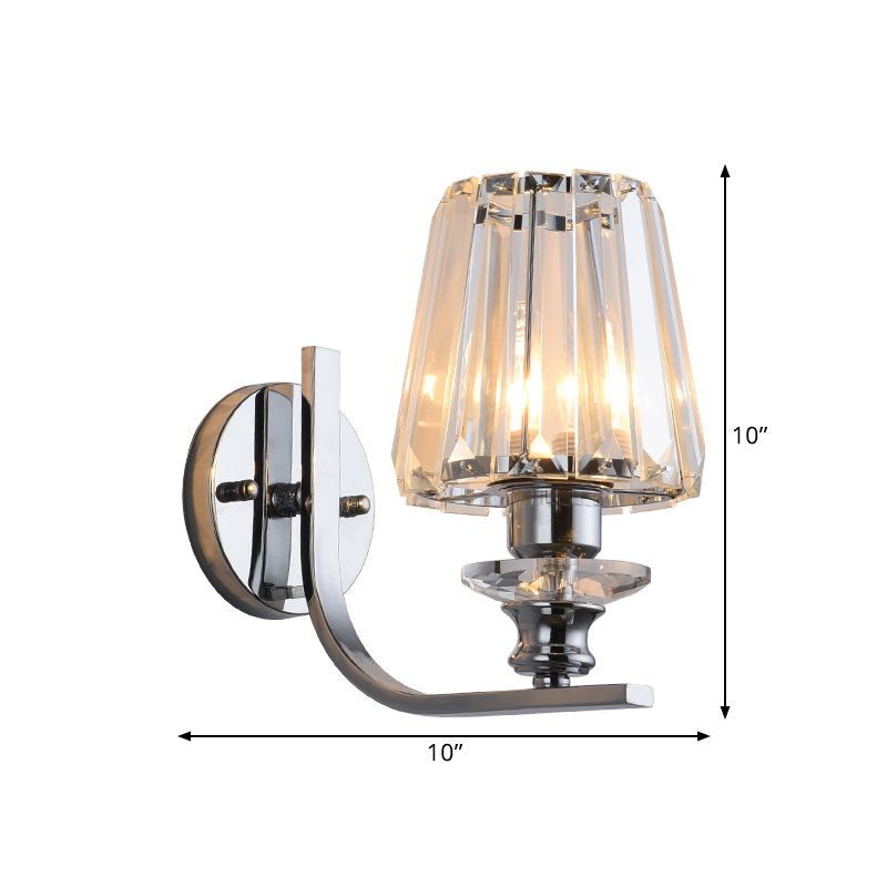 1 Bulb Wall Mount Lamp Modern Living Room Sconce Light with Cone/Cylinder Crystal Shade in Chrome