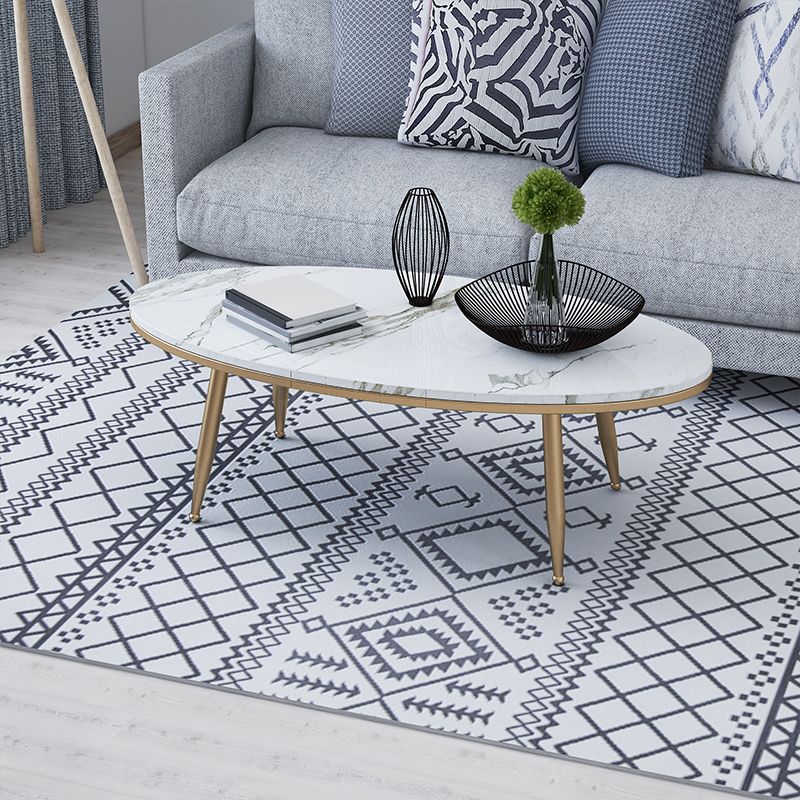 Oval Stone Top Coffee Table with 4 Metal Legs Single Coffee Table