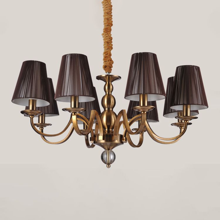 American Style Brass Chandelier Multi-Lights Hanging Pendant Lights with Fabric Shade