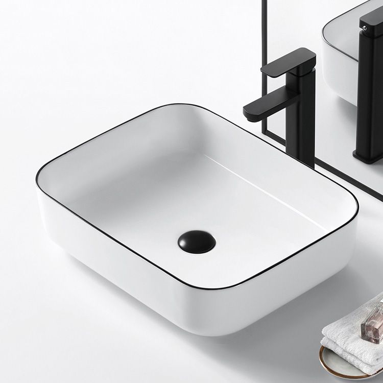 Modern Bathroom Sink Porcelain Pop-Up Drain Rectangular Vessel Sink