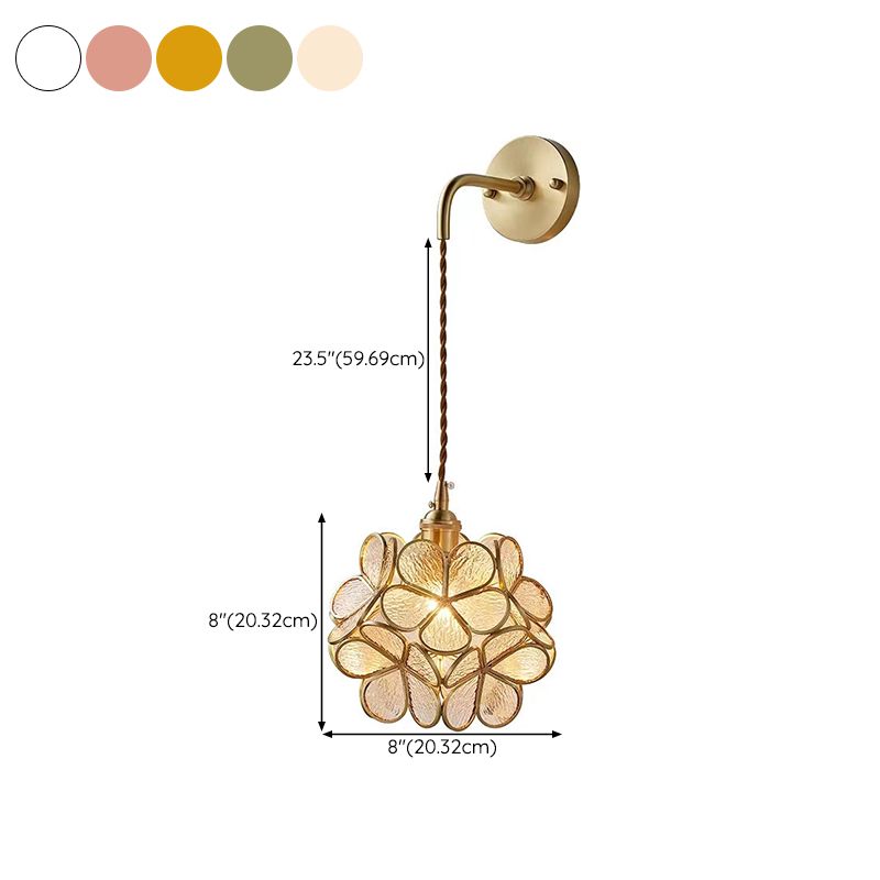 Modern Metal Wall Sconce Flower Shape Vanity Lamp with Glass Shade for Bathroom