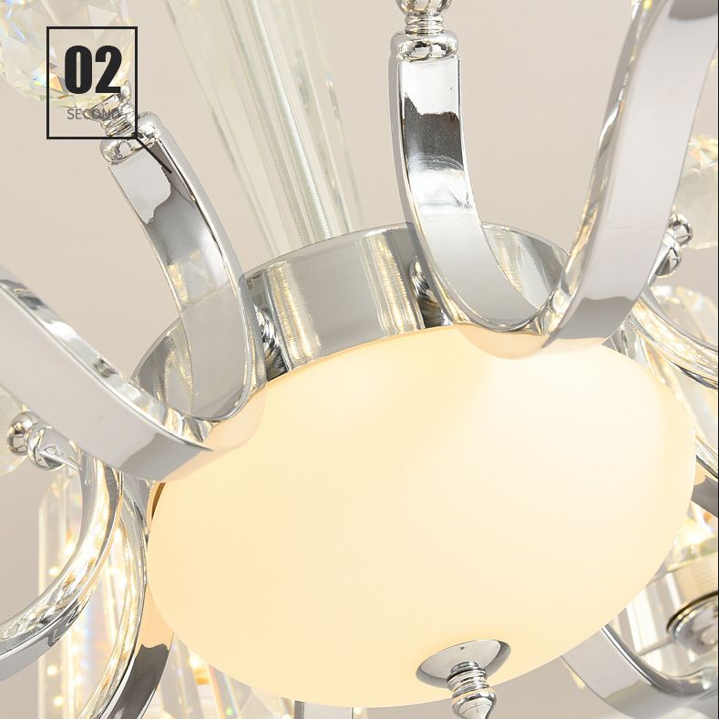 Transparent Ribbed Crystal Chandelier Light Modernism Multi Lights Dining Room Suspension Pendant Light with Sliver Twisted Arm