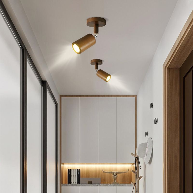 Adjustable Cylinder Semi Flush Wood LED Modernism Cylinder Flush Ceiling