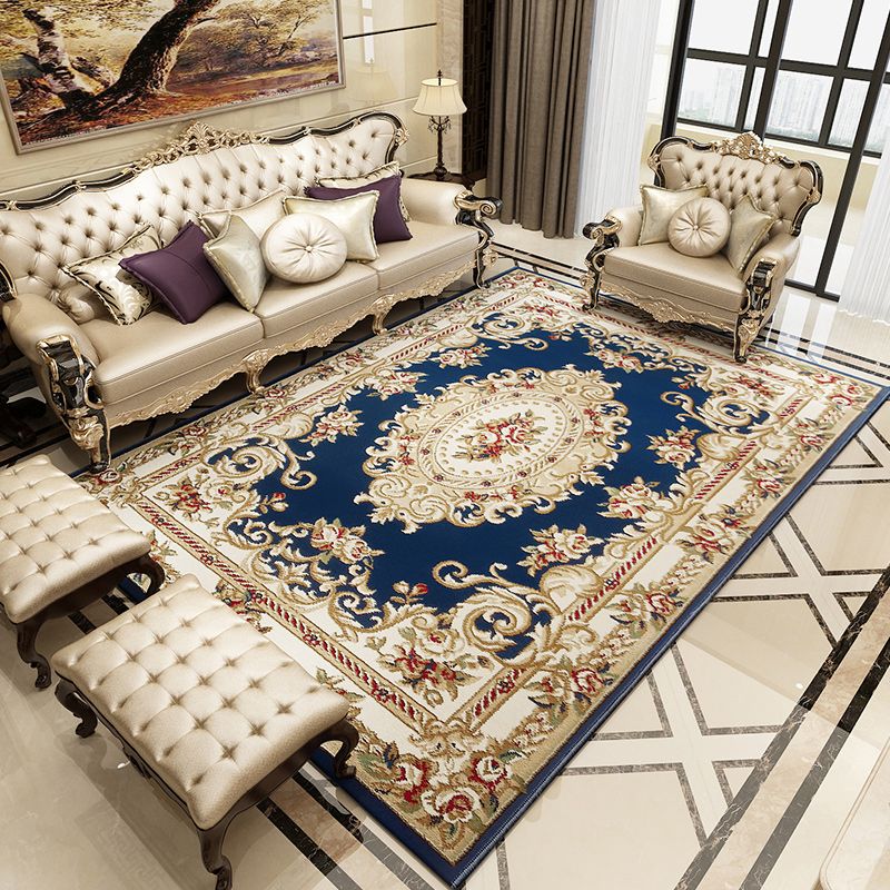 Beige Antique Area Carpet Polyester Medallion Print Area Rug Anti-Slip Area Rug for Drawing Room