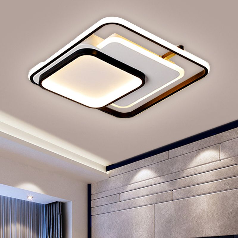 Metal Rectangle/Square Ceiling Flush Simplicity LED Black Flush Mount in Warm/White Light, 16.5"/20.5"/33.5" Wide
