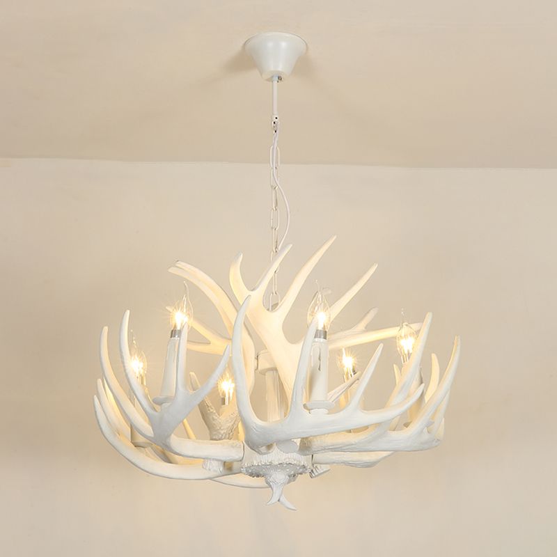 Deer Horn Shaped Resin Chandelier Lighting Retro Dining Room Pendant Light Fixture