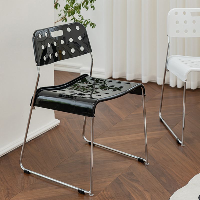 Industrial Armless Kitchen Chair Plastic Open Back Side Dining Chair with Metal Base
