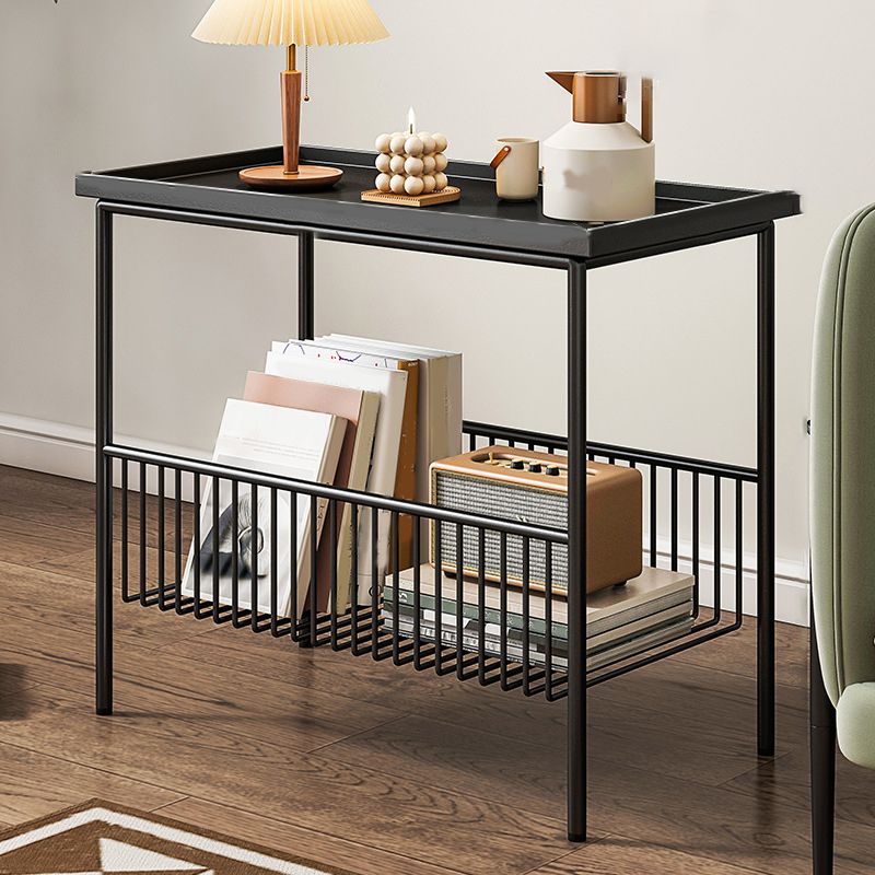 Rectangle Tray Top Side Table Iron Base End Table with Storage