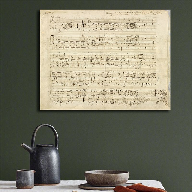 Minimalism Style Music Score Painting Canvas Textured Yellow Wall Print for Bathroom