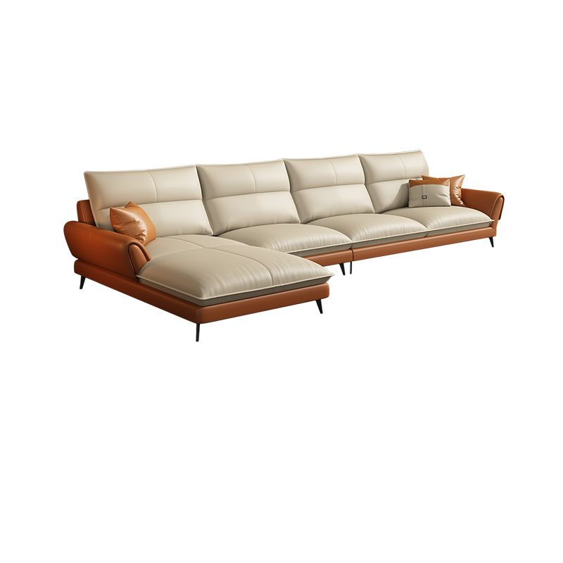 Modern Cream Genuine Leather Sofa Pillow Top Arm Sectional for Apartment