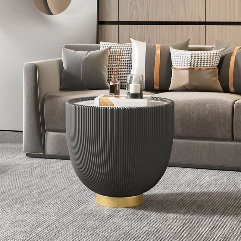 Luxurious Slate Round Pedestal Coffee Cocktail Table in White and Gray