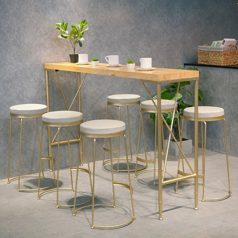 Modern Rectangle Solid Wood Bar Table Metal Base Dining Table