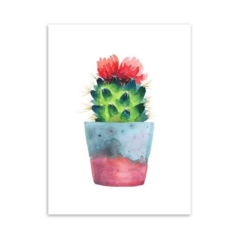 Cactus Bonsai Wanddecoratie Eigentijds getextureerd salon Verpakt canvas in zachte kleuren