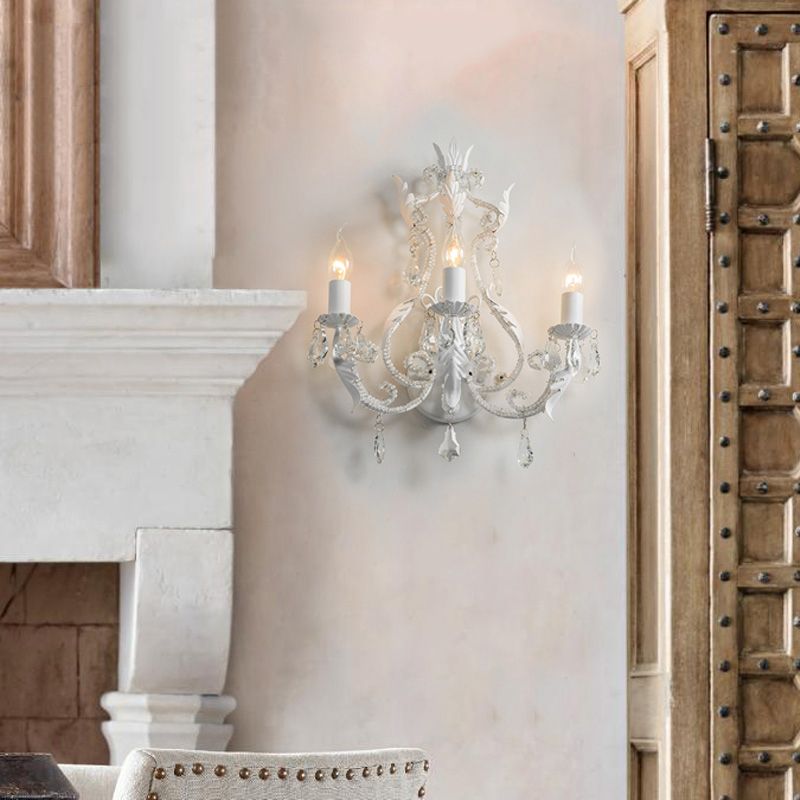 Luz de montaje de pared del brazo curvo rústico 3 luces gris/blanca/angustia de metal blanco angustiado con acento de cristal