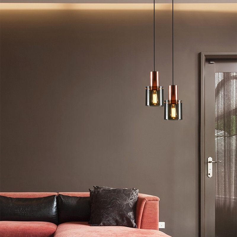 Cylinder Living Room Pendant Lighting Glass Minimalist Ceiling Pendant Light in Rose Gold