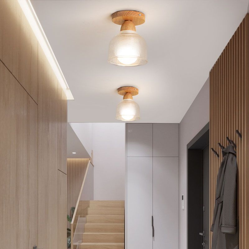 Nordic Shaded Semi Flush Ceiling Light Fixture Wood Aisle Semi Flush Light Fixture in Clear