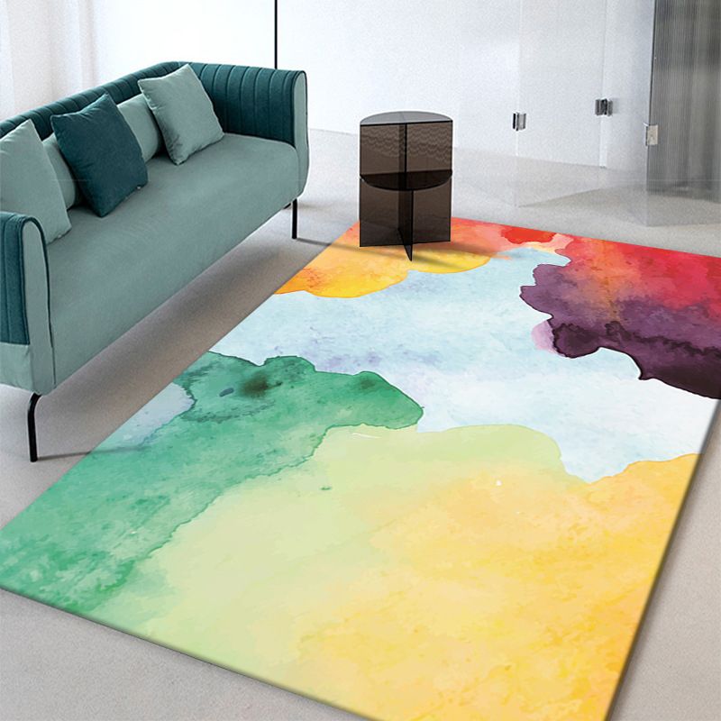Individuality Watercolor Area Rug Modern Gorgeous Area Carpet Polyester Anti-Slip Backing Carpet for Living Room