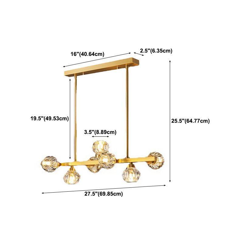 Contemporary Gold Hanging Light Crystal Island Light Fixture with Shade for Dining Table