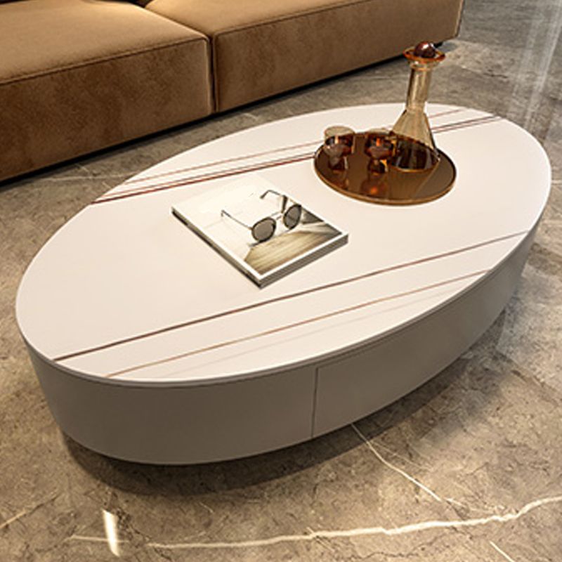 Glam Slate Coffee Table Oval Pedestal Coffee Table with Drawer