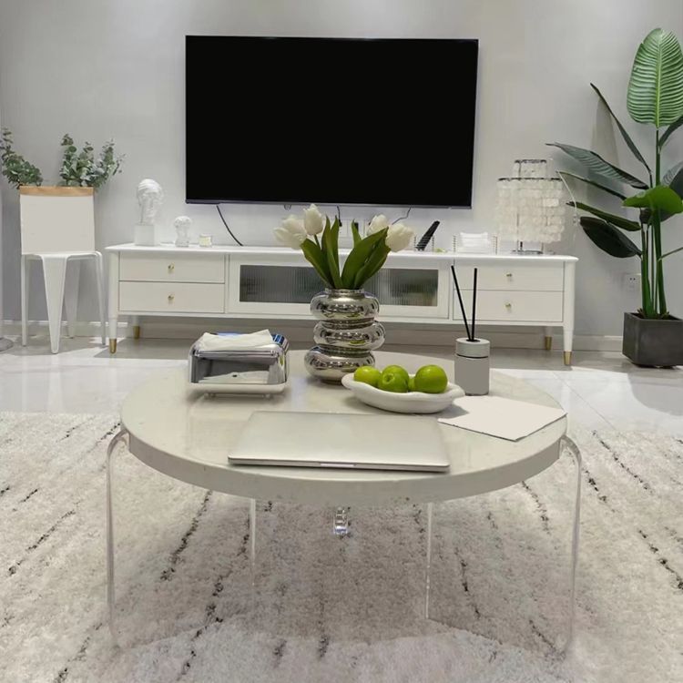 Contemporary Round Terrazzo Coffee Table in White Acrylic Legs 1 Single Cocktail Table