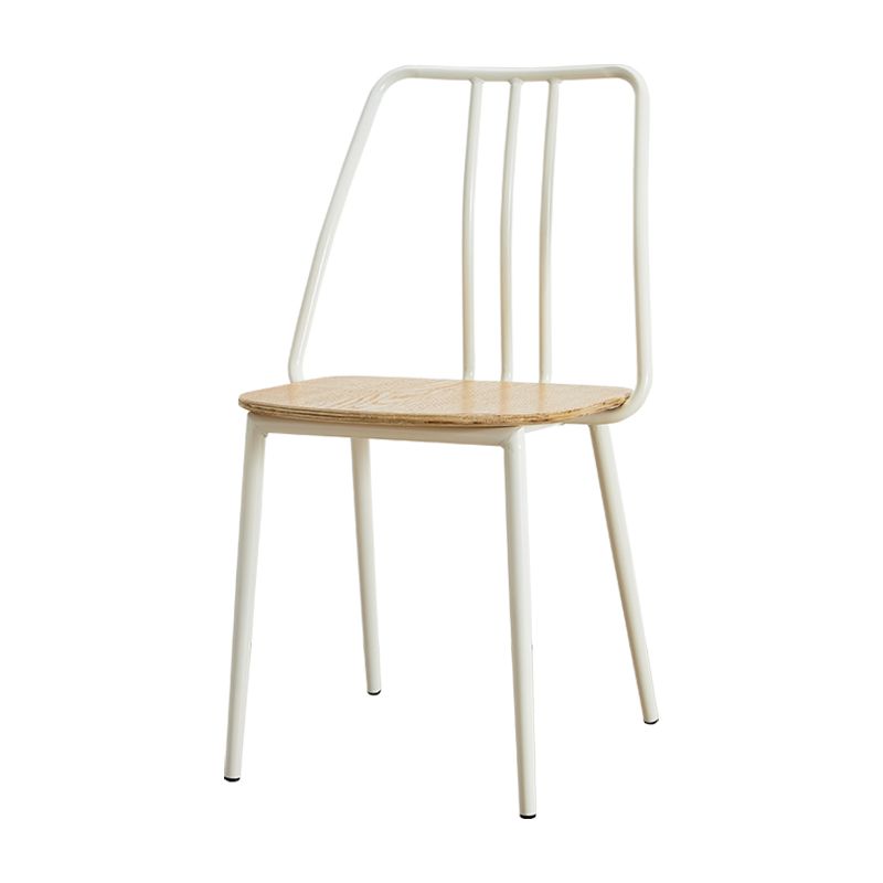 Contemporary Metal Dining Chair Slat Back Side Armless Chair for Kitchen