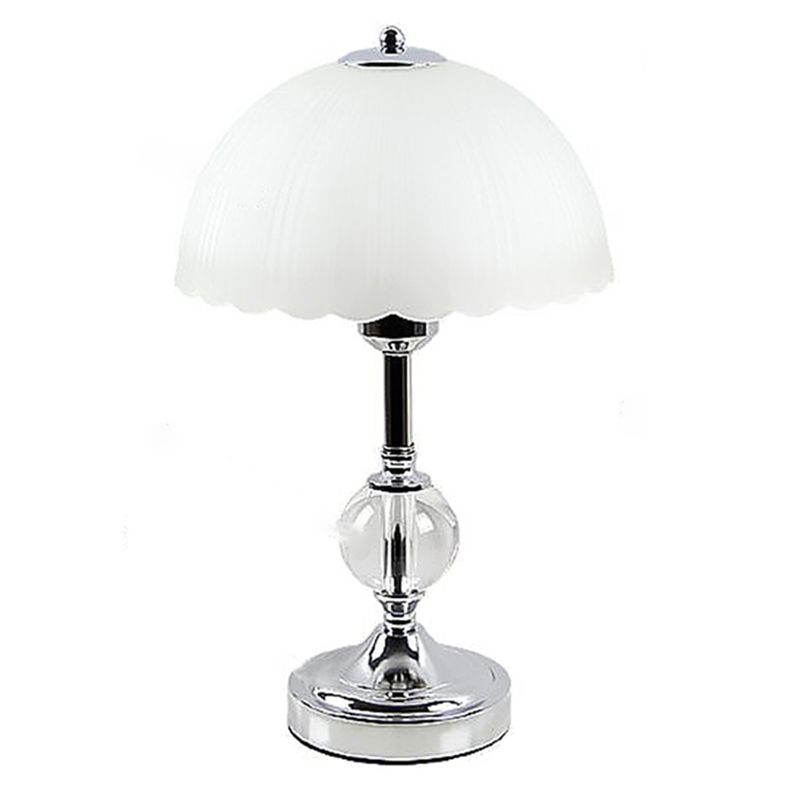 Chrome Hemispherical Table Lamp Modern 1 Head Frosted Glass Night Light with Crystal Accents