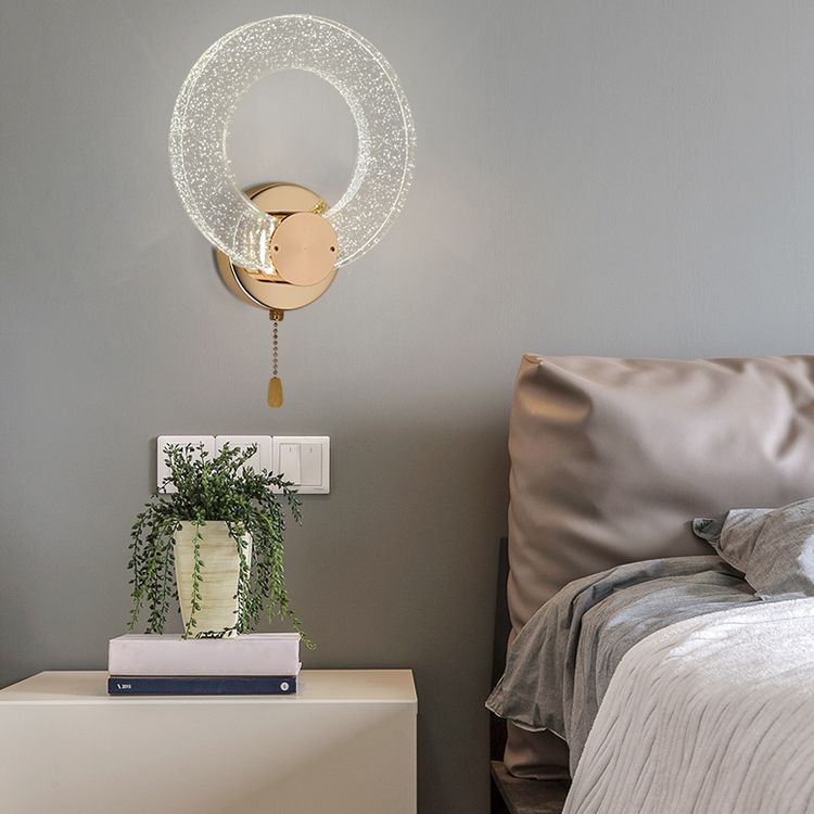 Gold Contemporary 1-Light LED Wall Sconce Circle Crystal Wall Mounted Light for Bedroom