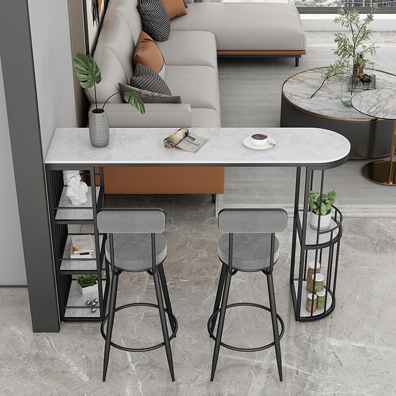 Indoor Stone Sled Cocktail Bar Table Modern Fixed Table Storage Bar Height Table