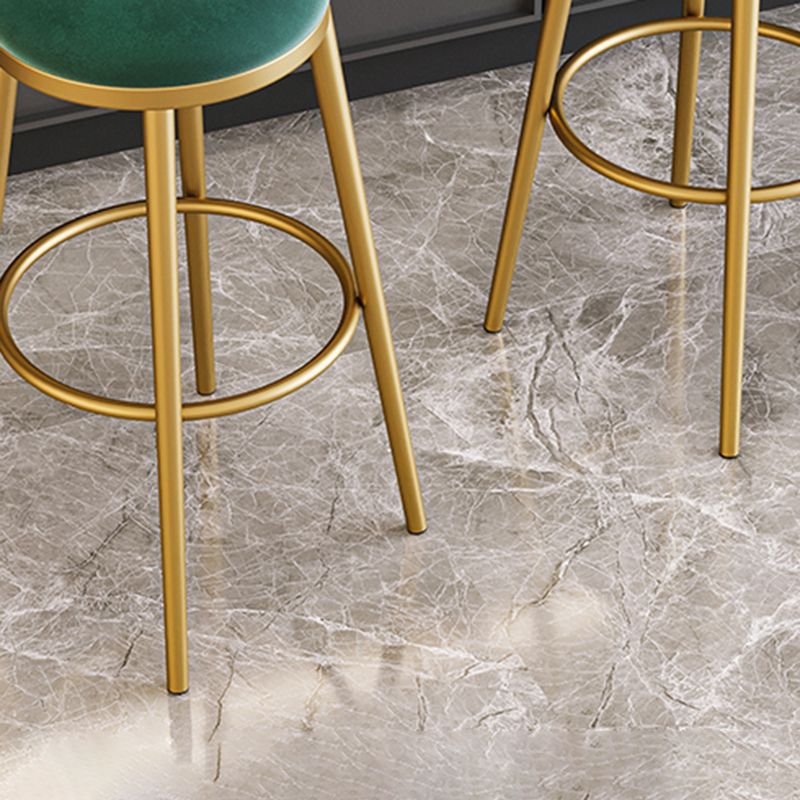 Round Upholstered Counter Height Stool Scandinavian Footrest Bar-stool with Gold Base