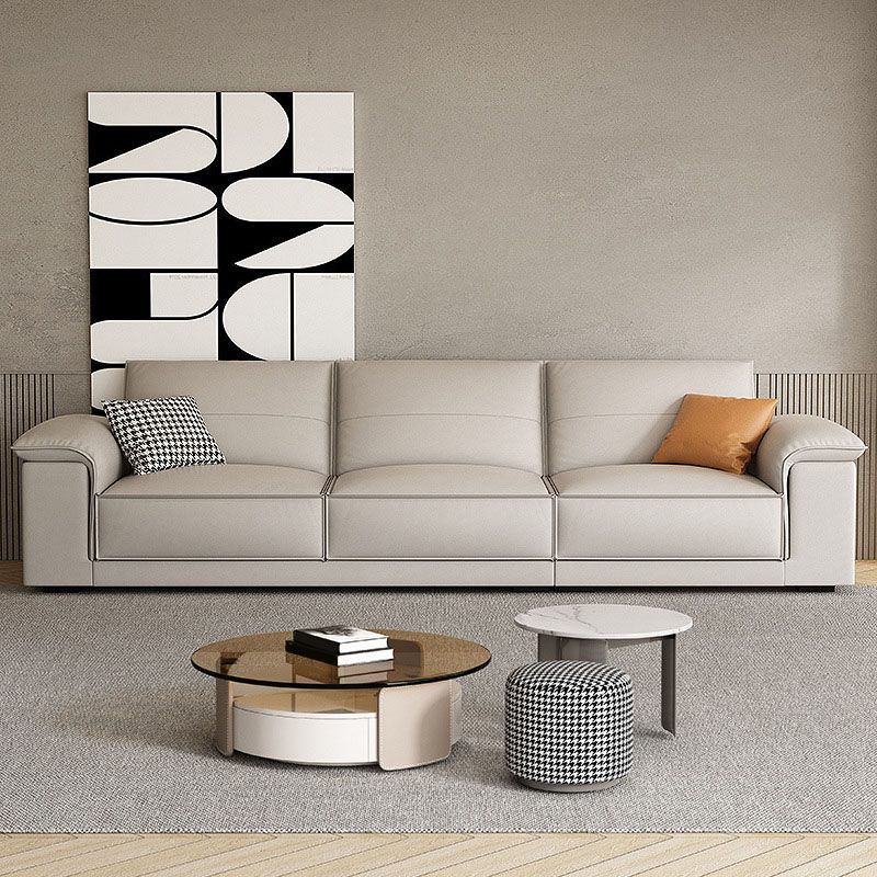 Contemporary 35.4" H Faux Leather Pillow Top Arm Sofa for Living Room