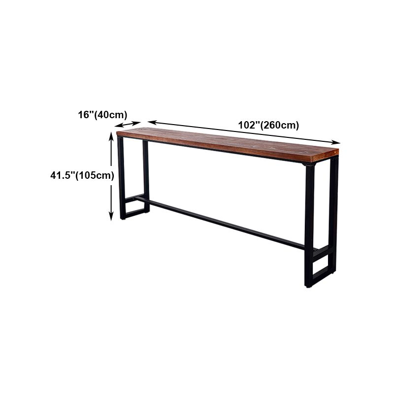 Natural Wood Top Bar Table Rectangle Industrial Footrest Indoor Bar Dining Table