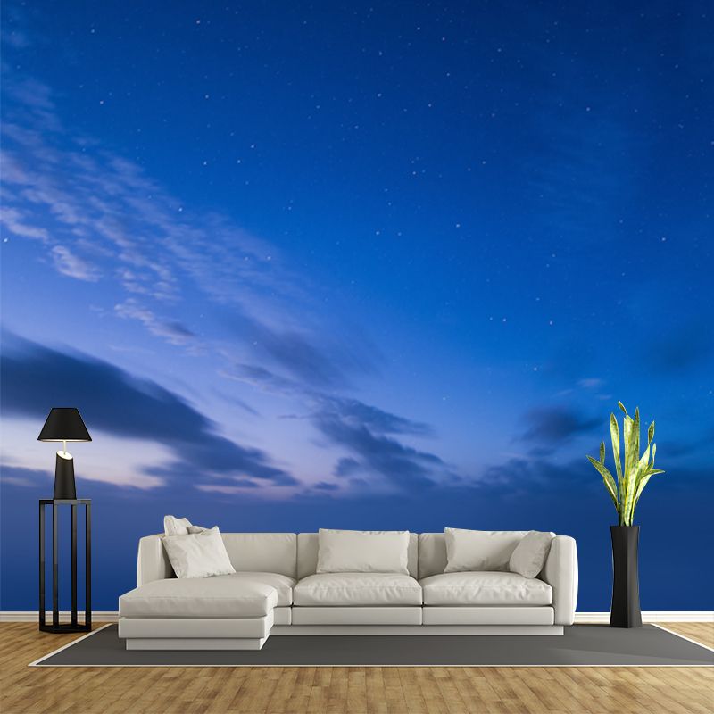 Blue Contemporary Mural Decal Full Size Cloud and Starry Sky Wall Decor for Bedroom