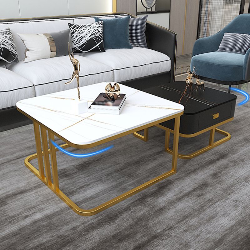 Round Slate/ Glass Coffee Table Frame 2 Nesting Cocktail Table with Storage