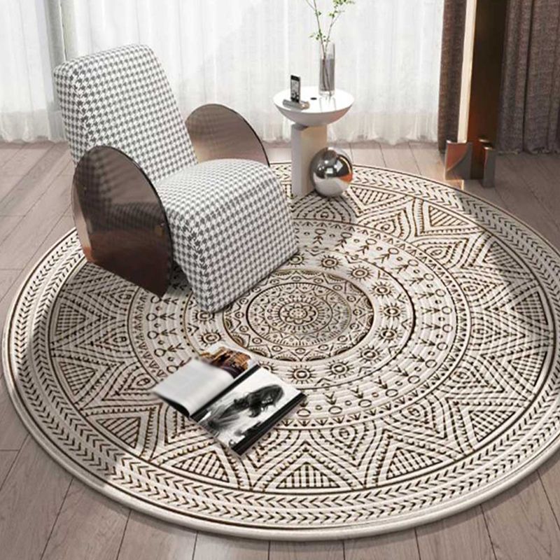 Round Rug Polyester Area Carpet Non-Slip Backing Indoor Rug for Home Decoration