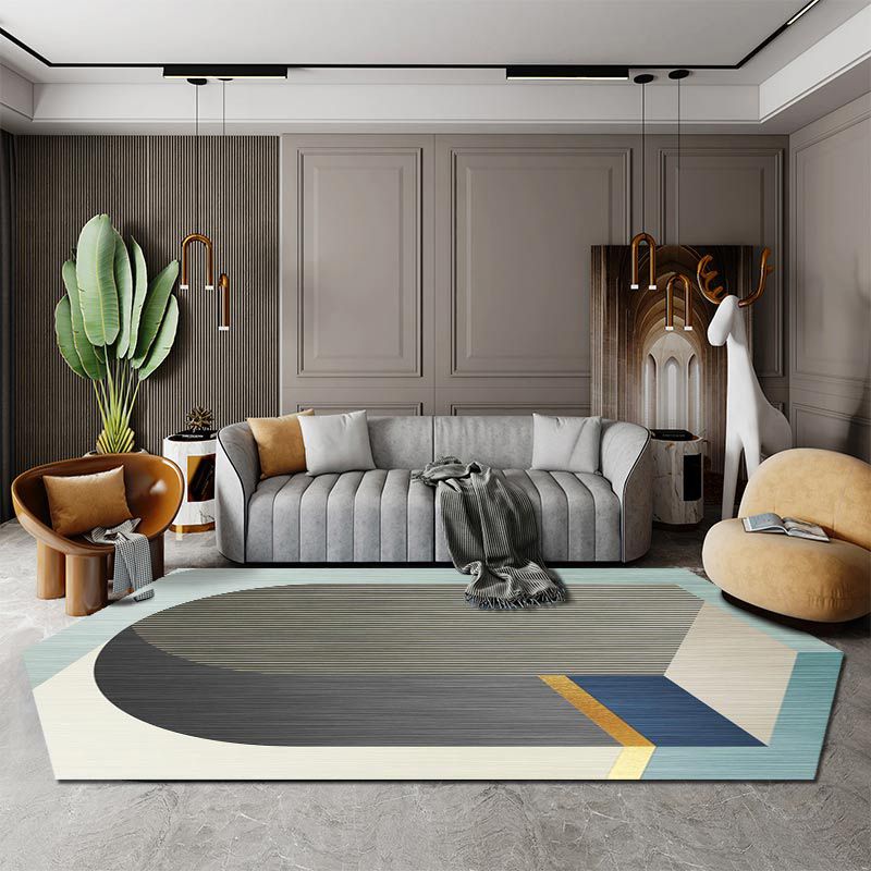 Contemporary Novelty Shape Rug Minimalist Contrast Panel Rug Polyester Carpet with Non-Slip Backing