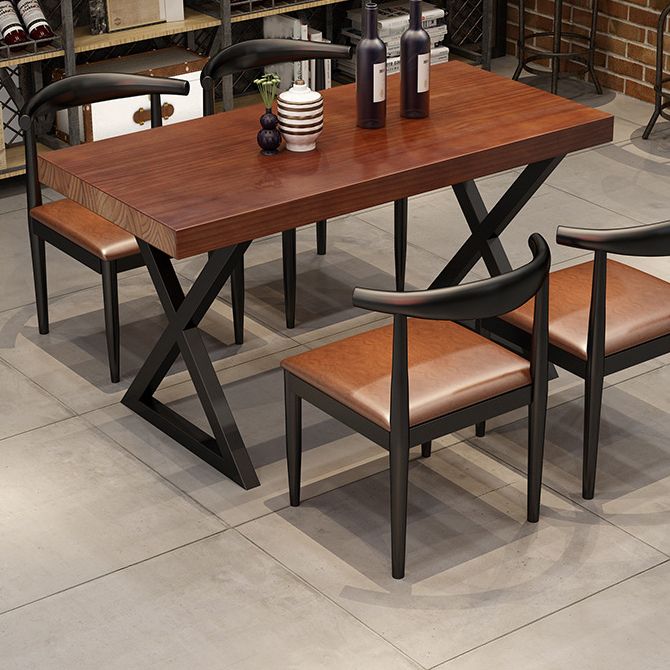 Pine Wood Top Dining Table for Home Industrial Style Brown Table
