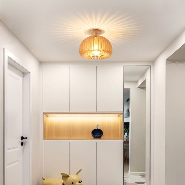 1-Light Ceiling Light Modern Ceiling Mount Light with Wood Shade for Aisle