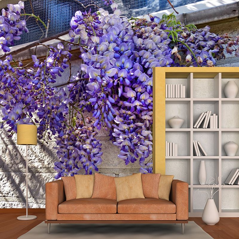 Modern Wisteria Mural Wallpaper Stain Resistant Wall Covering for Living Room