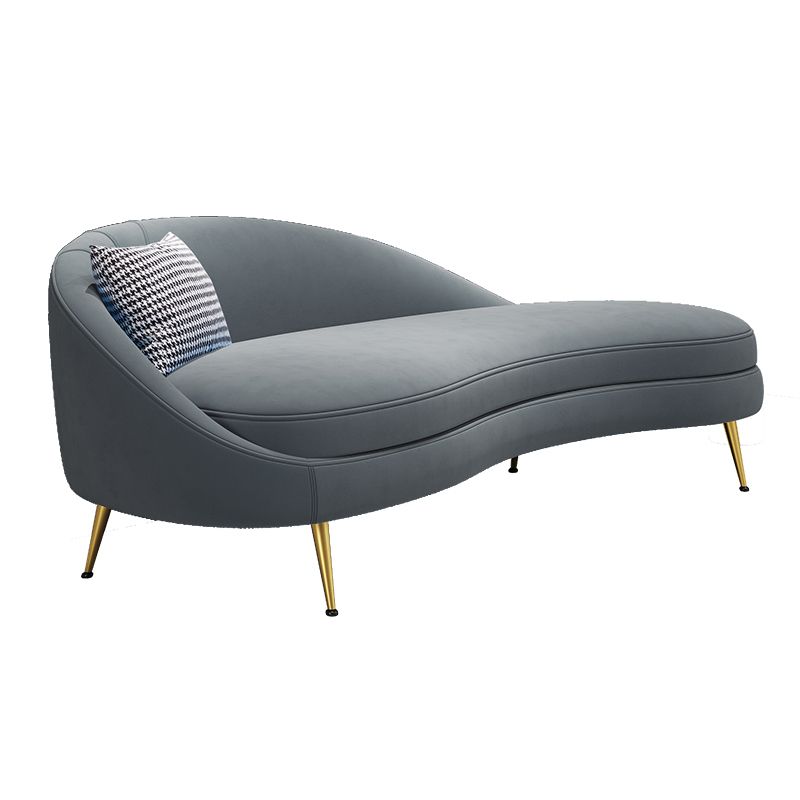 Scandinavian Solid Color Velvet Rolled Arms Tufted Chaise Chair
