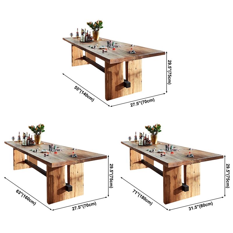 Minimalist Rectangle Shape Brown Dining Table Solid Wood Kitchen Dining Table with Trestle Base