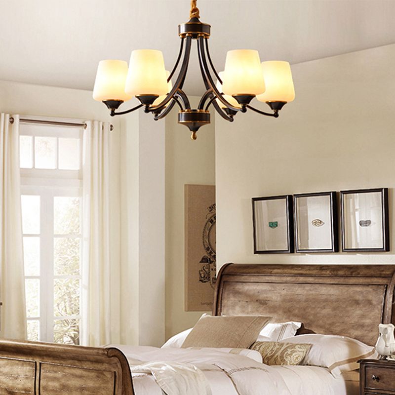 American Brass Chandelier Branch Black Pendant Lamps with Glass for Living Room